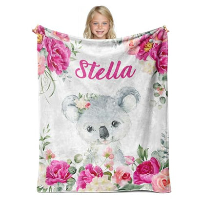 Personalized Baby Koala Blanket for Girls with Name - color: Koala