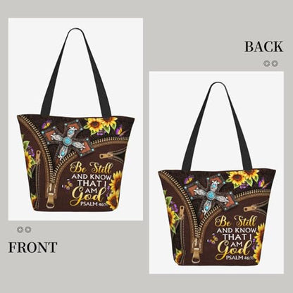 Bible Tote Bags for Women Christian Gifts Religious Church Shoulder Bag - color: Sunflower Cross-2