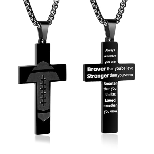 Football Cross Necklace, Black Cross Necklace for Dad Son Grandson - style: Always remember
