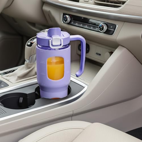 32oz Glass Tumbler with Straw Handle, Reusable Iced Coffee Cup, Purple - color: Purple