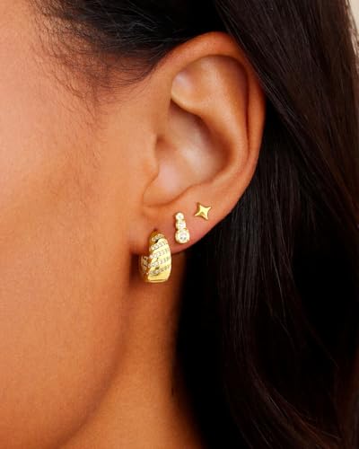 Rotnso Gold Hoop Earrings Set for Women Hypoallergenic Trendy Huggie Stack - style: 3 Pairs Star Hoops-GD