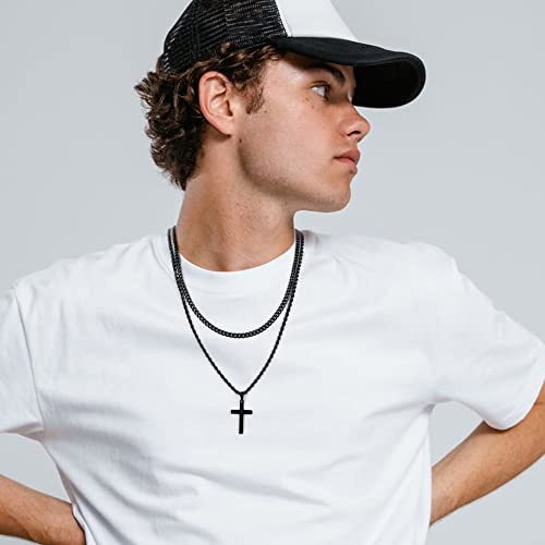 Cross Necklace for Men, Gold Black Silver Mens Cross Necklaces Stainless Steel Cross Pendant Necklace Simple Jewelry Gifts Cross Chain Necklaces for Men - color: 14K-Gold-Plated, style: 22in/24in