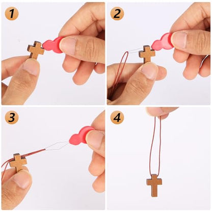 50/120/200 PCS 3 Colors Mini Wooden Prayer Cross Pendants, DIY Craft Charms