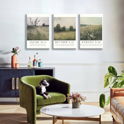 Christian Canvas Wall Art, Religious Scripture Poster, Set of 3 Bible Verses Wall Print, Biblical Woodland Landscape Picture, Modern Spiritual Painting for Prayer Room, Home 8x12in Wrapped Canvas - color: Set 1-Wrapped, size: 8L" x 12W"