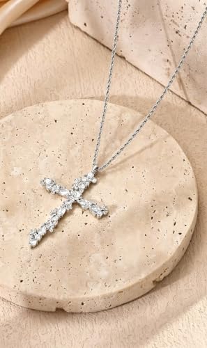 Cross Necklace for Women,14K Gold Silver Plated Box Chain Pendant，Dainty Personalized Charm Jewelry Gift for Her - color: Silver Cross A