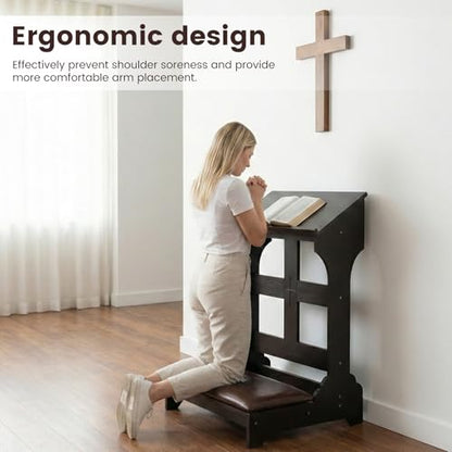 Prayer Kneeler Bench Wooden Prayer Bench for Kneeler Prayer Wooden Church Prayer Chair Prayer Bench Stool Padded Kneeler Prayer Table at Home with Cushion Pad