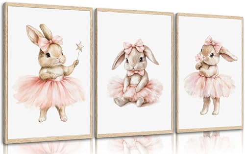 3pcs Pink Bunny Nursery Wall Art Girls Room Wall Decor 12x16in Unframed - color: Pink, size: 12x16 Posters