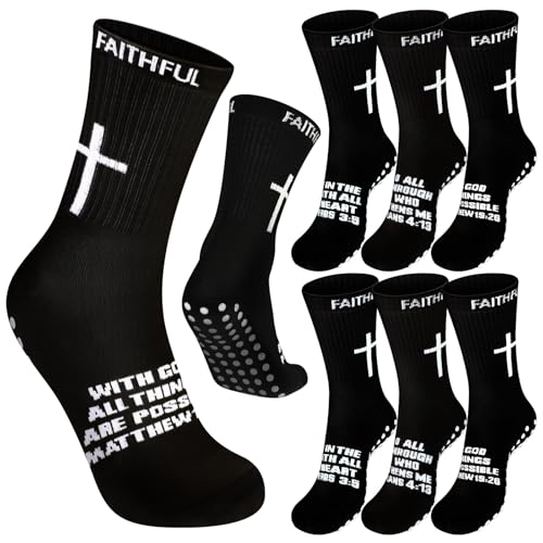 Glitopper 6 Pairs Cross Grip Soccer Socks US 6-13 christian - color: Black, style: Faithful