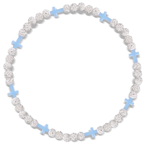 Beaded Baseball Necklace | Adjustable Sports Rope Chain with Baseball Cross Charm - Great Baseball Drip Gift for Players and Fans - color: a-White-Light-Blu