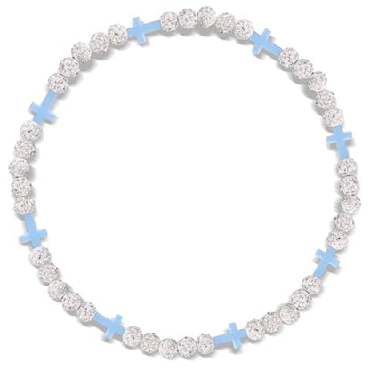Beaded Baseball Necklace | Adjustable Sports Rope Chain with Baseball Cross Charm - Great Baseball Drip Gift for Players and Fans - color: a-White-Light-Blu