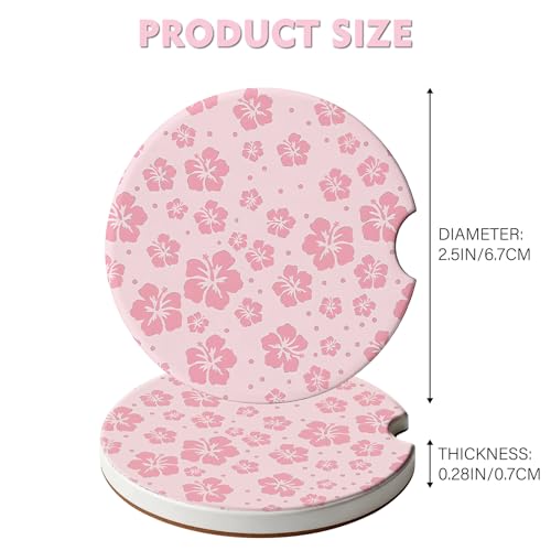 2 Pack Car Coasters for Cup Holders, Cute Car Accessories Interior - color: Hibiscus