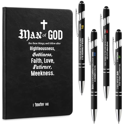 Qilery 5 Pcs Bible Journal Set Black Father's Day Christian Gifts for Women Men A5 Leather Notebook Inspirational Religious Prayer Journal with Pen Jesus Church Appreciation Gift Bible Study Supplies