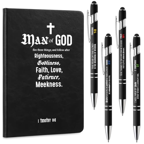 Qilery 5 Pcs Bible Journal Set Black Father's Day Christian Gifts for Women Men A5 Leather Notebook Inspirational Religious Prayer Journal with Pen Jesus Church Appreciation Gift Bible Study Supplies