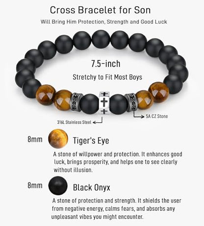 TONY & SANDY Christian Gift for Him Kids Teen Boys Adults Men Cross Bracelet Son Grandson Birthday Graduation Easter Religious Gifts for Men Christmas - style: Son ( 7.5 Inches )