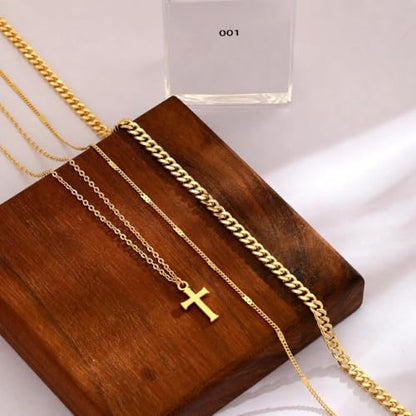 Layered Gold Necklace for Women, 14K Gold Plated Necklace Stack Set, Dainty Pendant Necklace Non Tarnish, Fashion Bow CZ Circle Star Hammered Cross Jewelry Gift for Women - color: Gold-04