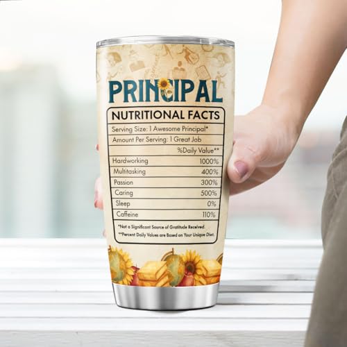 Principal Appreciation Gift 20oz, Stainless Steel Insulated Tumbler with Funny Definition and Nutrition Facts, Thoughtful End of Year Gift for School Leader, Mentor, Boss - color: School Principal Appreciation