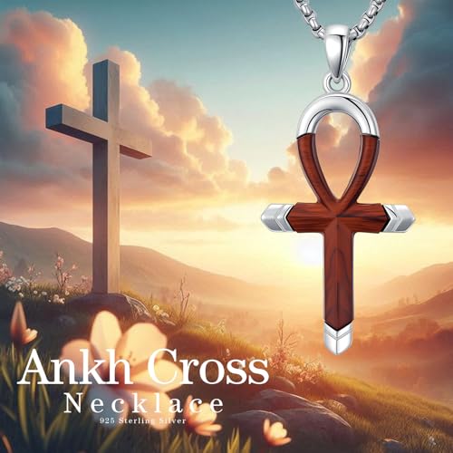 Cross Necklace for Men 925 Sterling Silver Cross Ebony Wooden Ankh Raven Praying Hands Crucifix Amulet Religious Jewelry Gifts for Men Women - color: Cross15