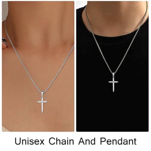 Small Dainty Cross Pendant Necklace 925 Sterling Silver for Women with 18", 20" Sturdy Chain 14K White Gold Plated - size: 18" Chain, style: Slim