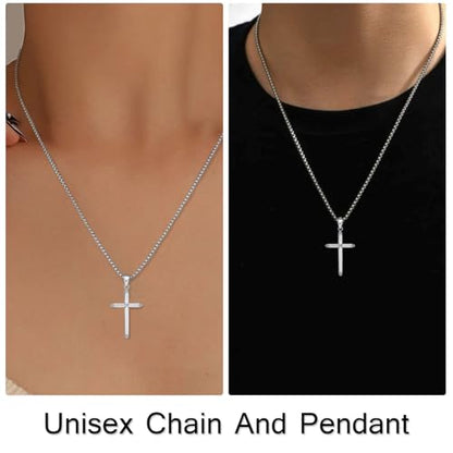 Small Dainty Cross Pendant Necklace 925 Sterling Silver for Women with 18", 20" Sturdy Chain 14K White Gold Plated - size: 20" Chain, style: Slim