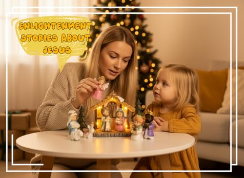 Nativity Set with LED Lights - 12Pcs Nativity Story Set with Little Figures