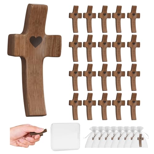 Wooden Cross Fidget for People with Anxiety Relief 20 Pcs Handheld Small Pocket Cross Prayers Encouragement Christian Religious Gift for Adults/Teens/Elderly on Christmas/Easter,etc - color: Walnut U 20pcs