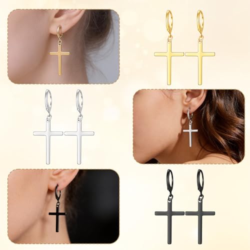 Hecila Cross Drop Dangle Earrings Set Mens Dangle Cross Hoop Stud Earrings