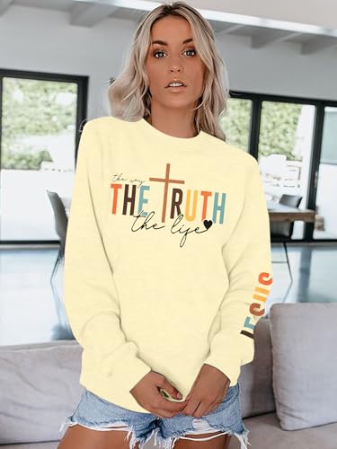 Christian Sweatshirt Women Bible Verse Pullover Religious Faithful Shirt - color: Apricot, size: X-Large