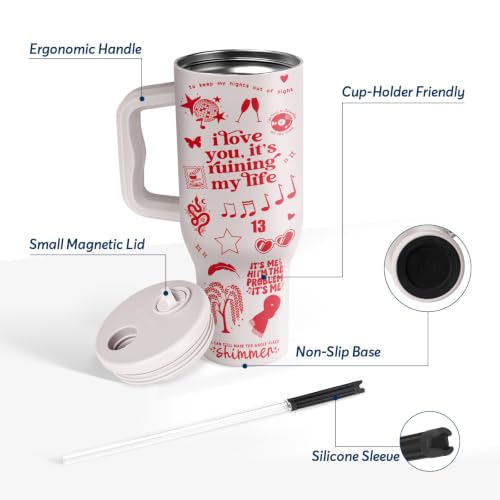 34HD Pop Music Tumbler 40oz with Handle & Straw, Gifts for Fans - color: Lyric Quote Era