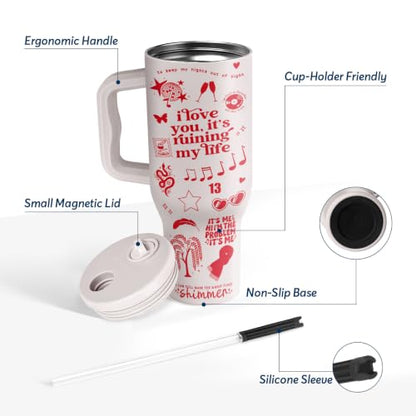 34HD Pop Music Tumbler 40oz with Handle & Straw, Gifts for Fans - color: Lyric Quote Era