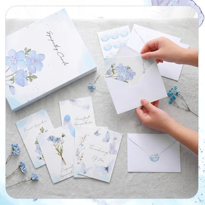 Sympathy Cards, 24 Pack Condolence Cards, 6x4in Thinking of You Card - style: Blue Sympathy Card