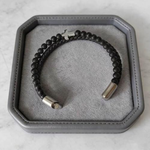 Kim Carrey Italian Handmade Leather Bracelets for Men - color: Silver Cross, size: 8.2"