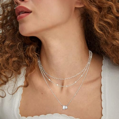 3PCS Gold Silver Layered Necklaces for Women Trendy - color: Silver&FSS