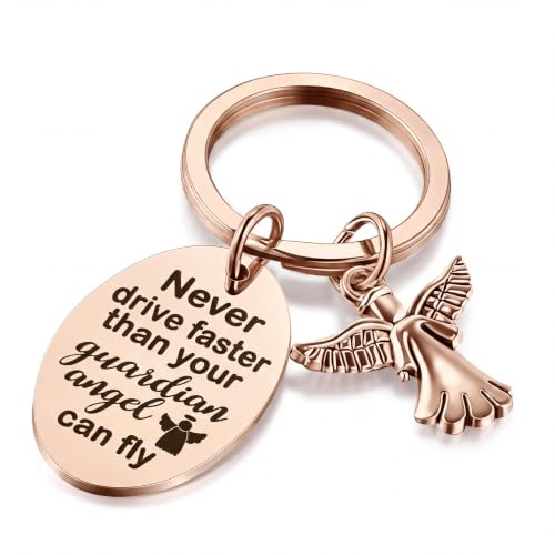Hotop Sweet Guardian Angel Keychain New Driver Key Ring Gift - color: Rose Gold