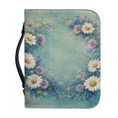 Blue Daisy PU Leather Bible Cover for Men with Handle - color: Blue Daisy, size: 2XL