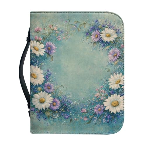 Blue Daisy PU Leather Bible Cover for Men with Handle - color: Blue Daisy, size: 2XL