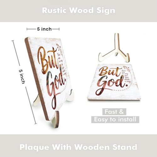 Christian Gifts Desk Decor, Rustic Wood Sign, Boho Faith Religious Bible Verse Quotes Decorative Desk Accessories for Home Girl Room Decor Office Accessories Cute Bohemian Table Bookshelf Wooden Sign - color: ButGodMadeWay