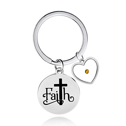 Uloveido Stainless Steel Faith Cross Keychain & Jesus Loves Me Christian Keyring Mustard Seed Charms Religious Jewelry - style: Classic