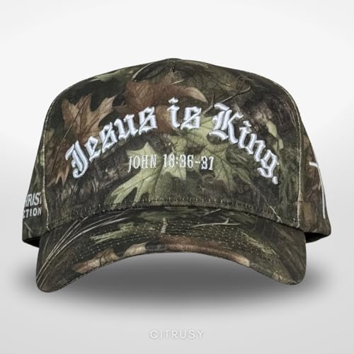 Vintage Faith & Forever Trucker Hat | Men & Women | Christian Cross Jesus Hats | Bachelorette Bride Hat | Cotton | Snapback - color: Jesus is King | Camo