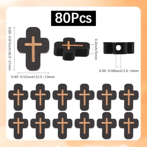 SUNNYCLUE 1 Box 80Pcs Wooden Cross Beads Cross Wood Beads Easter Charms Small Black Crucifix Charm Mini Crucifix Spacers for Jewelry Making DIY Rosary Earrings Necklace Bracelets Women Adults - color: Black