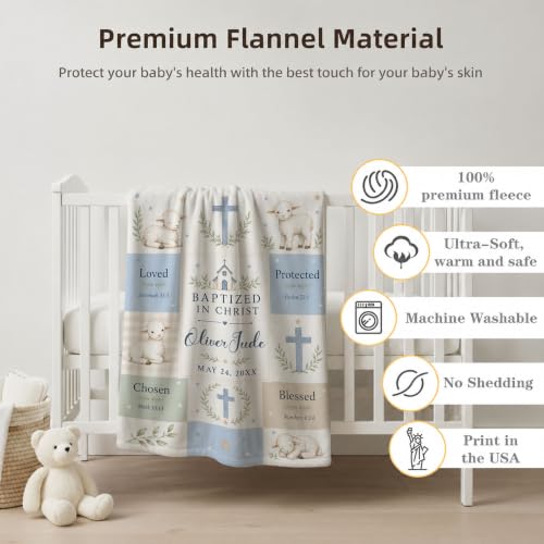 Personalized Baptized in Christ Lamb Baby Blanket, Custom Baptism Blanket - color: White #3