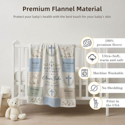 Personalized Baptized in Christ Lamb Baby Blanket, Custom Baptism Blanket - color: White #3