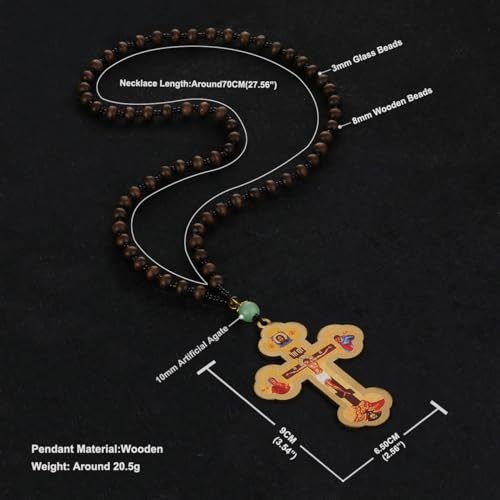 COTTVOTT Wood Rosary Beads Cross Necklace Men Prayer Eastern Orthodox Crucifix Jesus Pendant Necklace - color: color-4