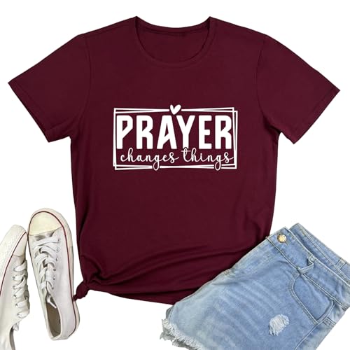 BLACKMYTH Graphic T-Shirts for Women Faith Shirts for Women - color: Wine Red 02, size: XX-Large