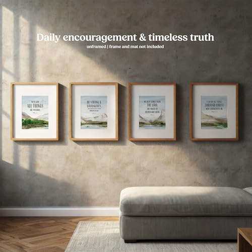 Bible Verse Posters Set of 4 - Christian Scripture Wall Art Classroom 8x10