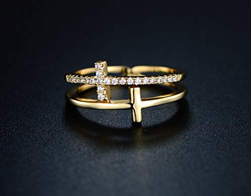 Barzel 18k Gold Plated Cubic Zirconia Double Cross Ring - color: Gold