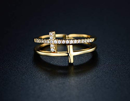 Barzel 18k Gold Plated Cubic Zirconia Double Cross Ring - color: Gold