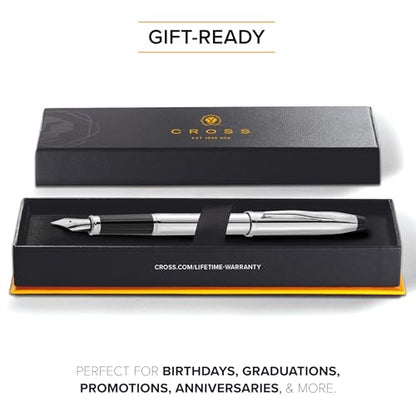 Cross Century II Lustrous Chrome Medium Nib Fountain Pen, Black Ink - color: Lustrous Chrome, style: Fountain Medium Nib