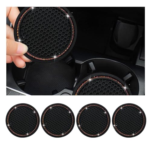 Dickno 4 PCS Bling Car Cup Coaster, 2.75 Inch Crystal Rhinestone Auto Cup Holder Insert Coaster, Anti-Slip Durable Car Drink Cup Mat, Universal Vehicle Interior Decor Accessories (Black & Pink) - color: Black+pink, size: 4 PCS