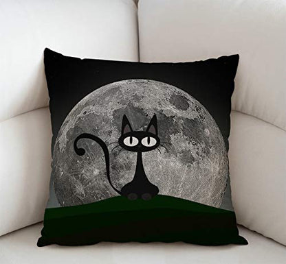 Swono Black Cat on a Beautiful Night with Full Moon Burlap Throw Pillow Case Cushion Cover Couch Sofa Decorative Square 18x18 inches - color: Sw-015