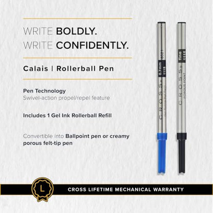 Cross Calais Rollerball Pen, Satin Chrome, Medium Point, Black Ink - color: Satin Chrome